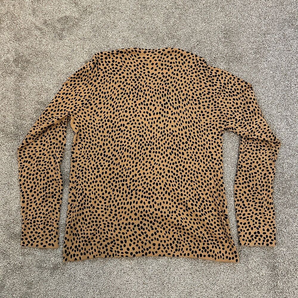 J.Crew Teddie Sweater Large Leopard Cheetah Cotton Knit Top Preppy Classic Chic - Picture 3 of 10